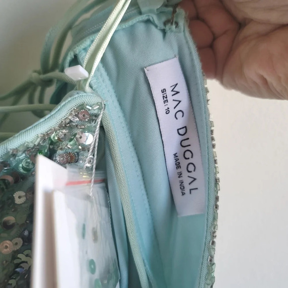 Mac Duggal, Sequined One Shoulder Flutter Sleeve Gown, Pistachio, Size 10,‎ NWT - Picture 11 of 14